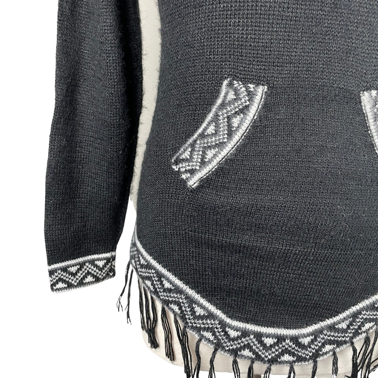 Soft Hooded Alpaca Sweater Pullover | Black White