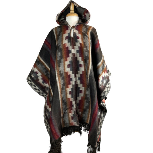 Warm Hooded Poncho Women | Mocha Beige Red