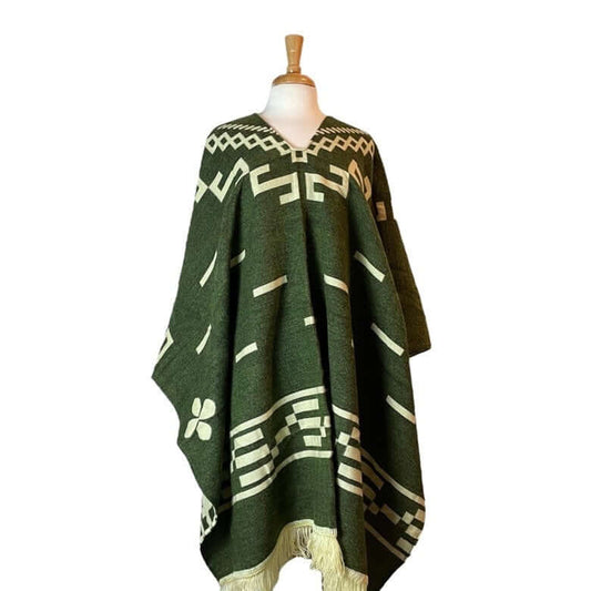 Unisex Warm Green Beige Alpaca Poncho