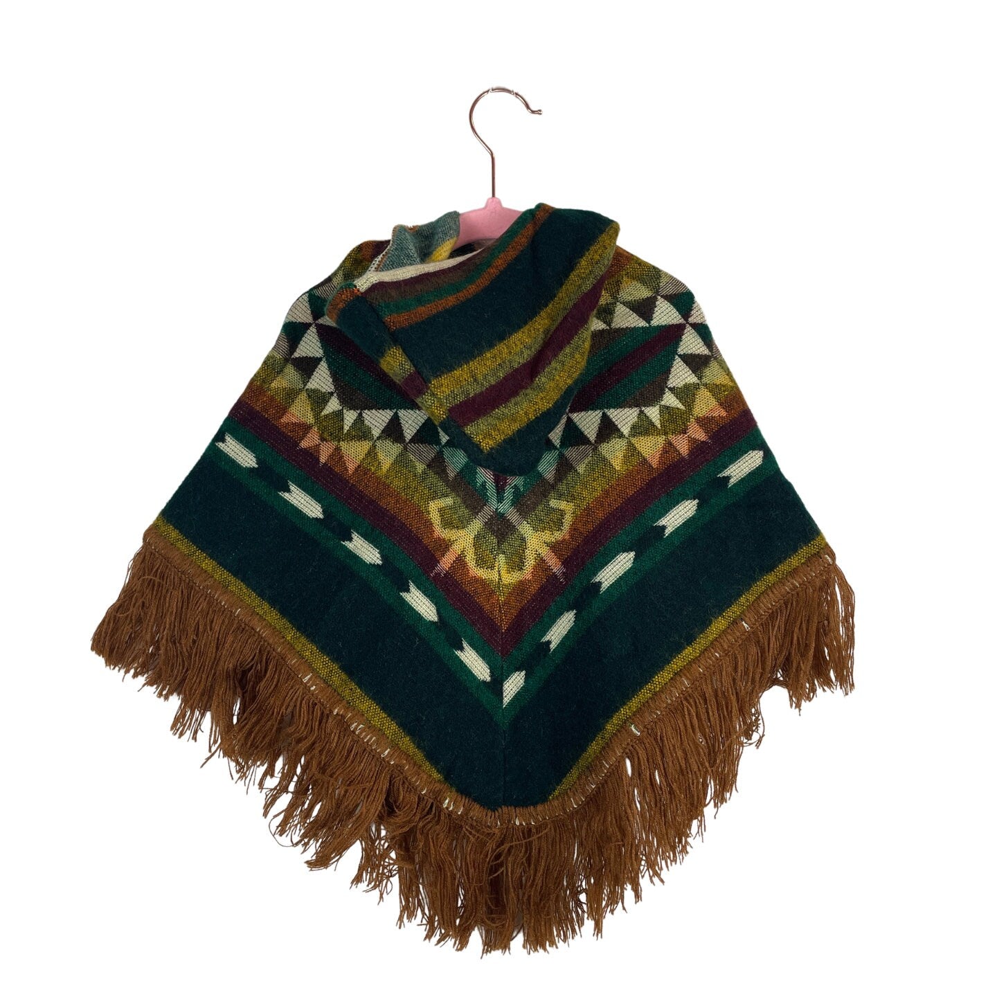 Hooded Alpaca Wool Baby Poncho 0-12 months | Kids Overcoat for Fall and Winter | Emerald Copper