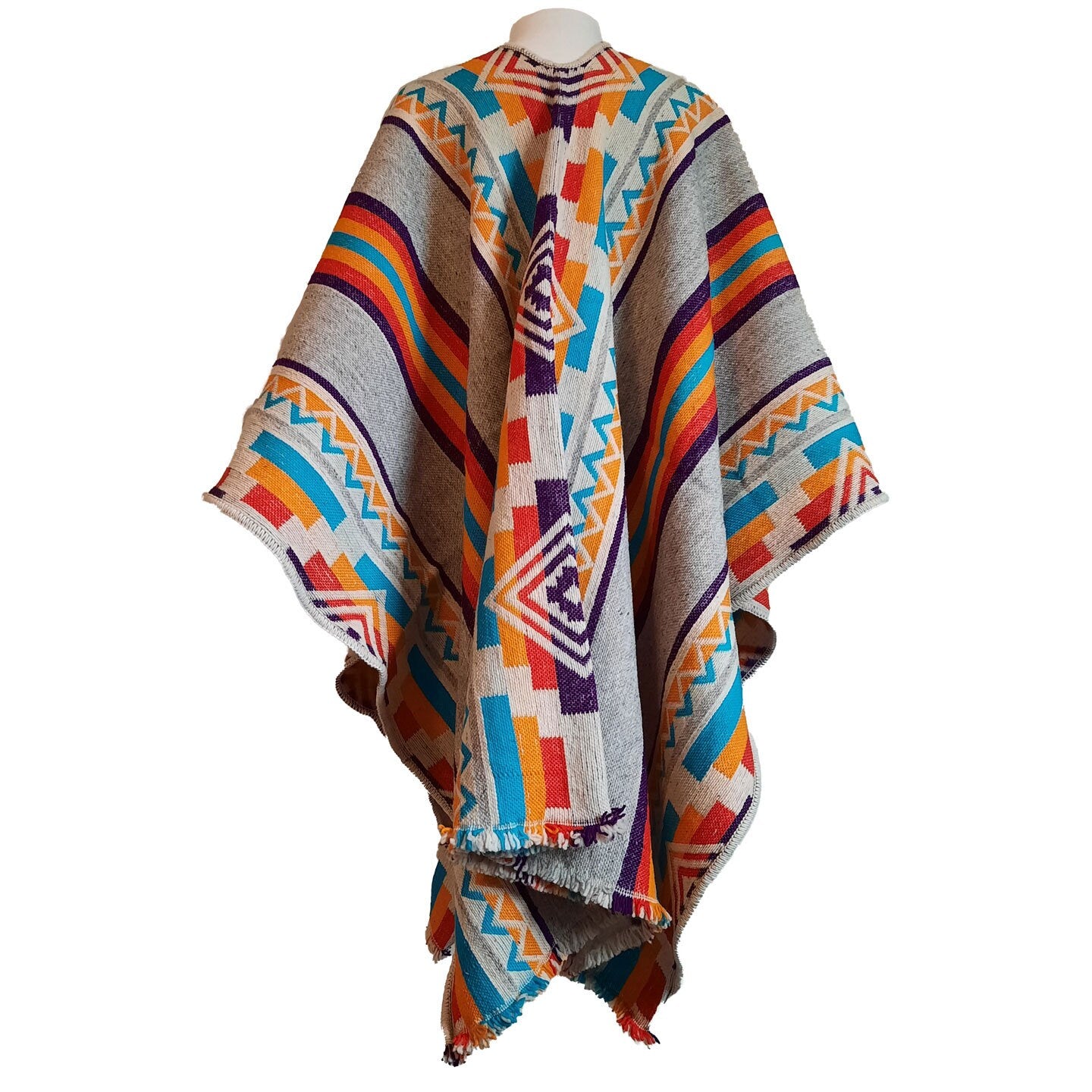 Sheep Wool Poncho | Beige Colorful