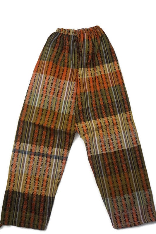 Pants Size L | Boho Womens Pants | Men Hippie Pants | Orange Mustard Black | Lounge Wear | Father's Day Gift