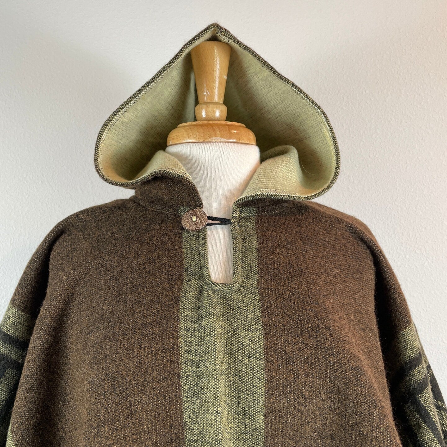 Bruno Mens Alpaca Wool Poncho Hoodie Green - Brown - Blue