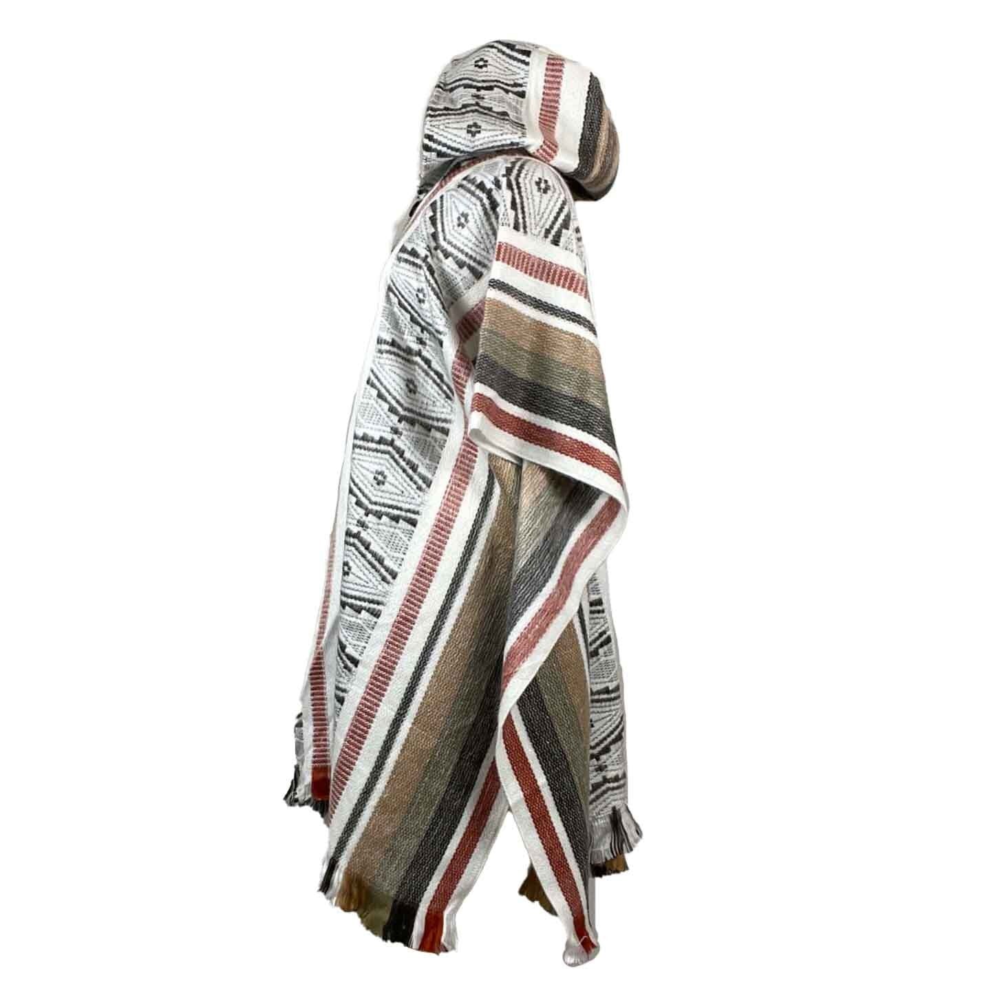 Soft Unisex Hooded Poncho | White Red Tan