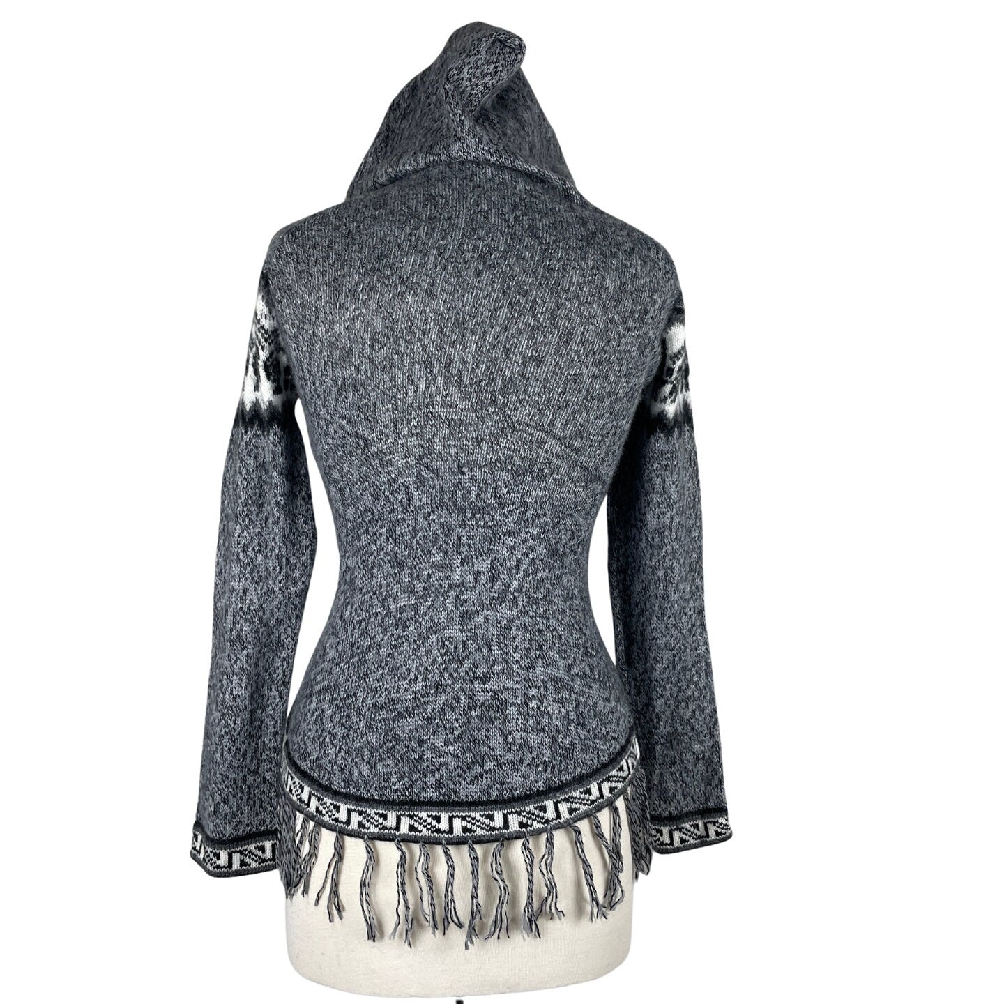 Soft Hooded Alpaca Sweater | Dark Gray White