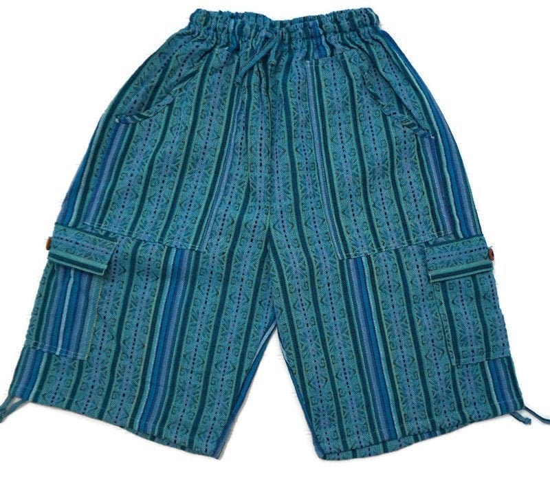 Boho Hippie Cargo Shorts Size M | Teal Green