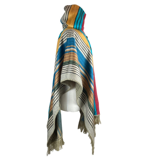 Warm Hooded Alpaca Poncho Men Women | Sand Mustard Sky Blue