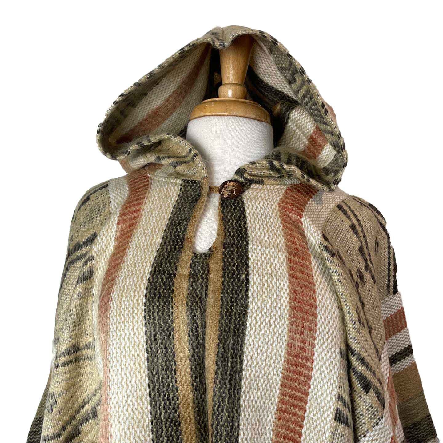 Beige Tan Unisex Hooded Alpaca Wool Poncho