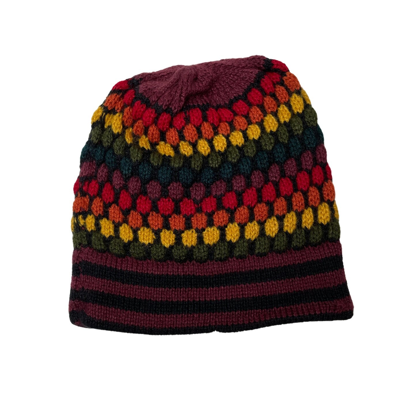 Colorful Knitted Alpaca Beanie Hat One Size