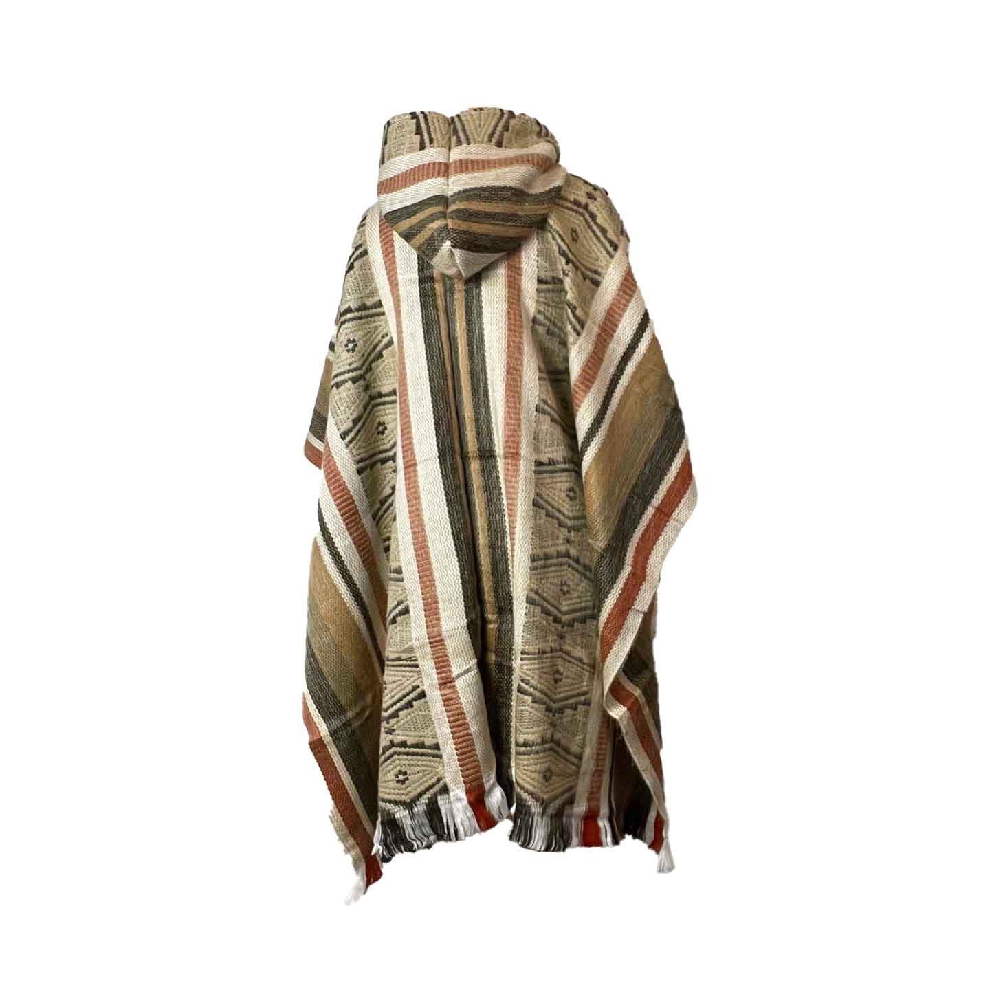 Beige Tan Unisex Hooded Alpaca Wool Poncho