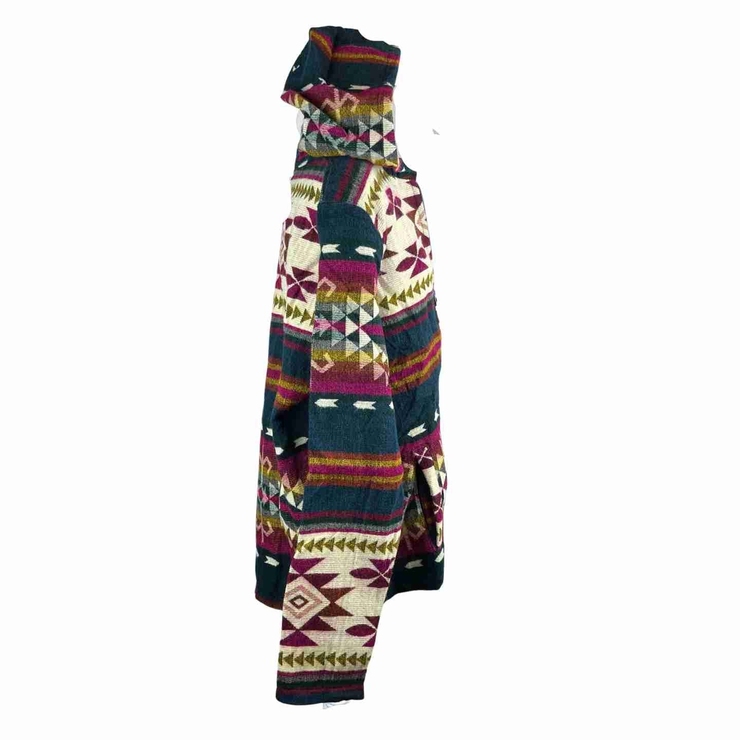 Warm Mens Alpaca Jacket Hoodie | Navy Colorful Beige