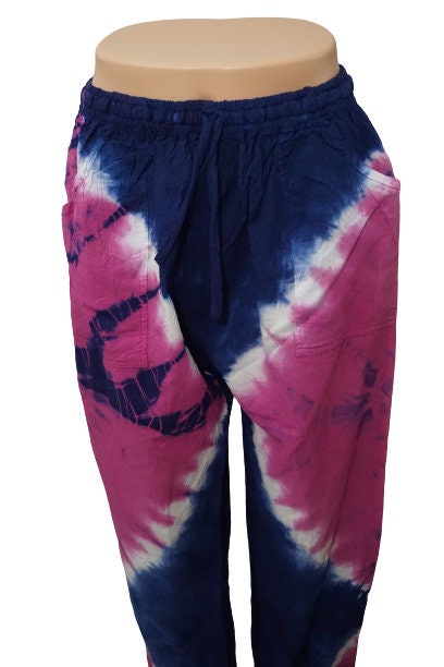 Tie Dye Pants Size XL | Hippie Pants | Loungewear Womens Pants |Comfy Clothes | Blue White Pink | Father's Day Gift