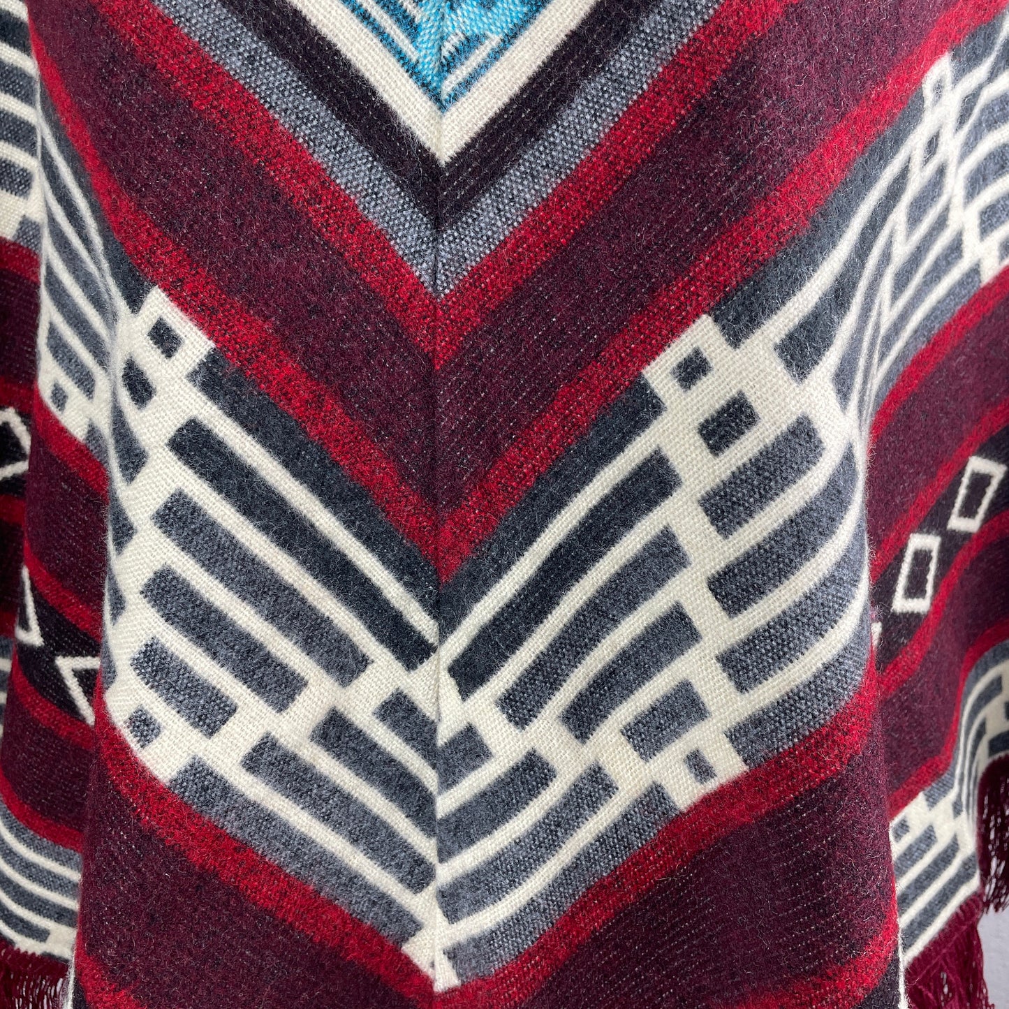 Warm Cozy Boho Alpaca Wool Hooded Poncho - Winter Soft Outerwear for Women, Wine Beige Teal V Style Cape with Tassels