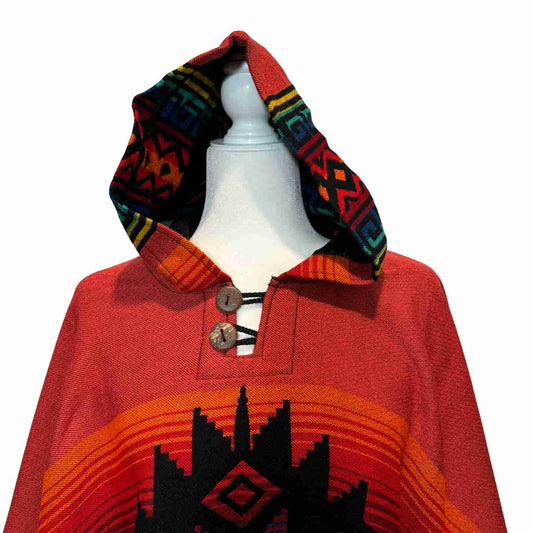 Desert Moon “Desert Sunrise Ember” Hooded Alpaca-Blend Poncho
