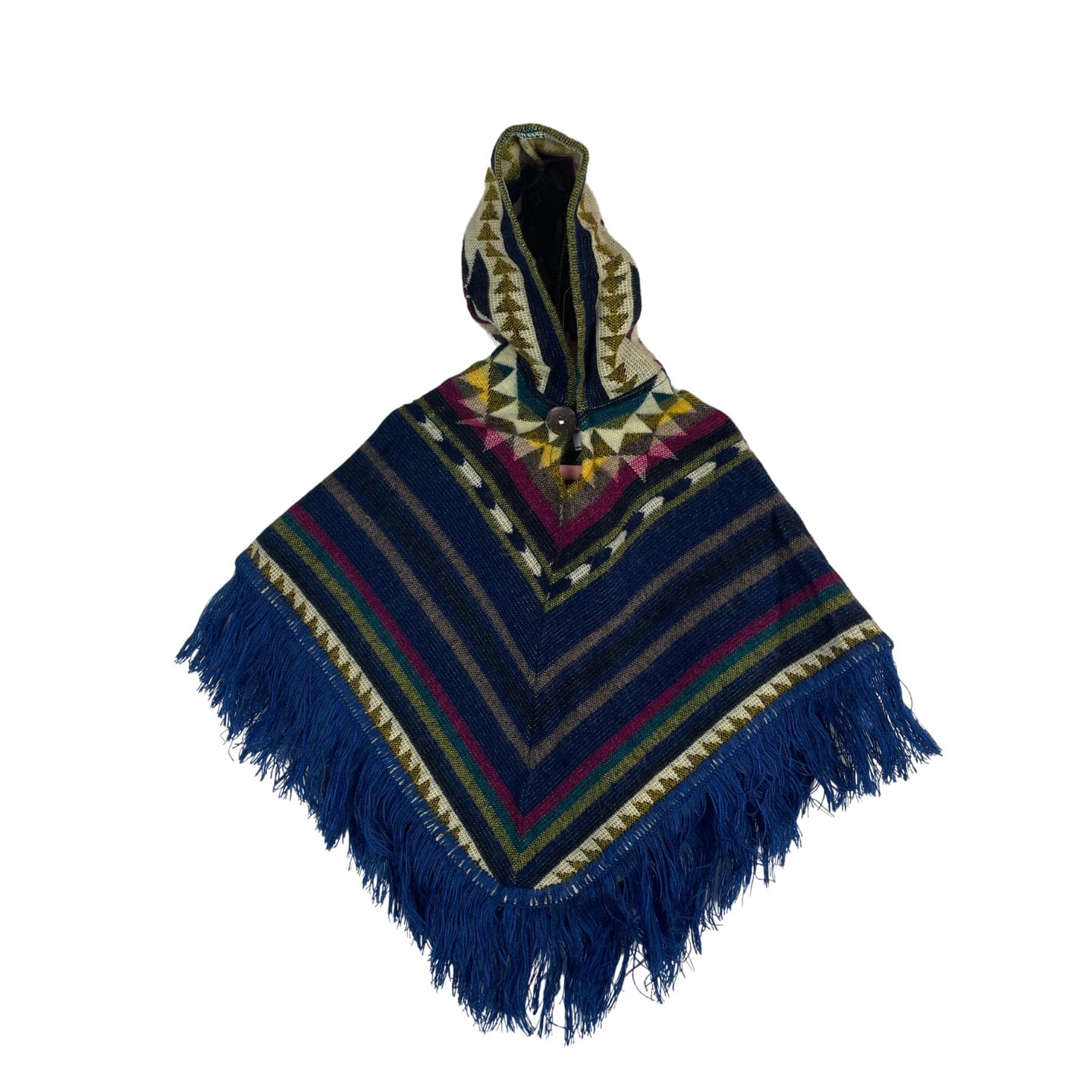 Hooded Alpaca Wool Baby Cape 0-12 months | Kids Overcoat | Blue Colorful