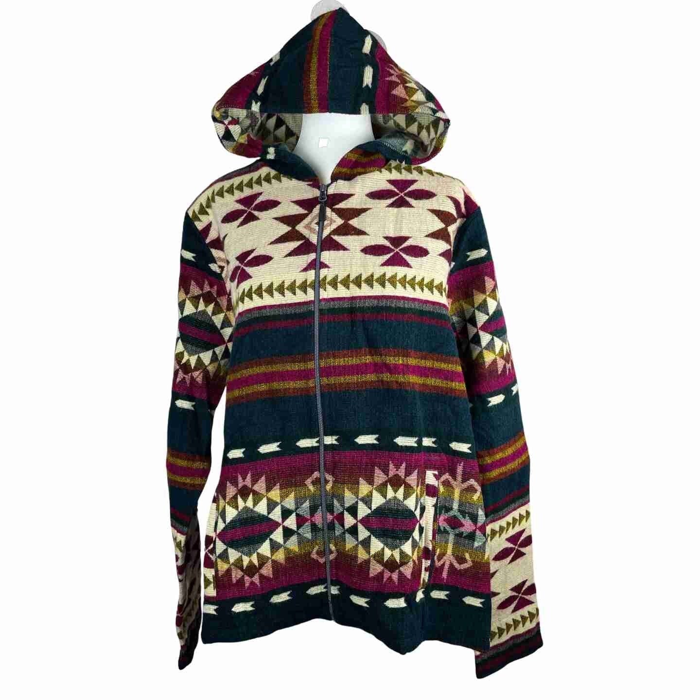 Warm Mens Alpaca Jacket Hoodie | Navy Colorful Beige