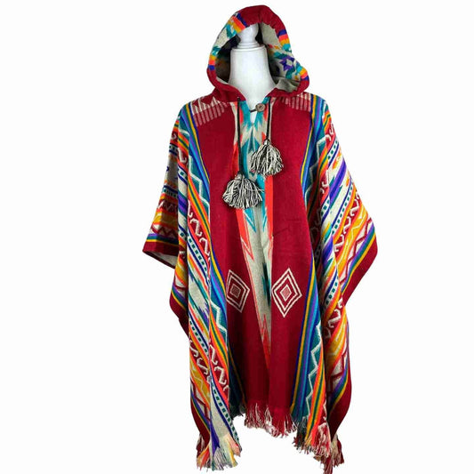 Cozy Wool Poncho for Women and Men | Fierce Red Orange