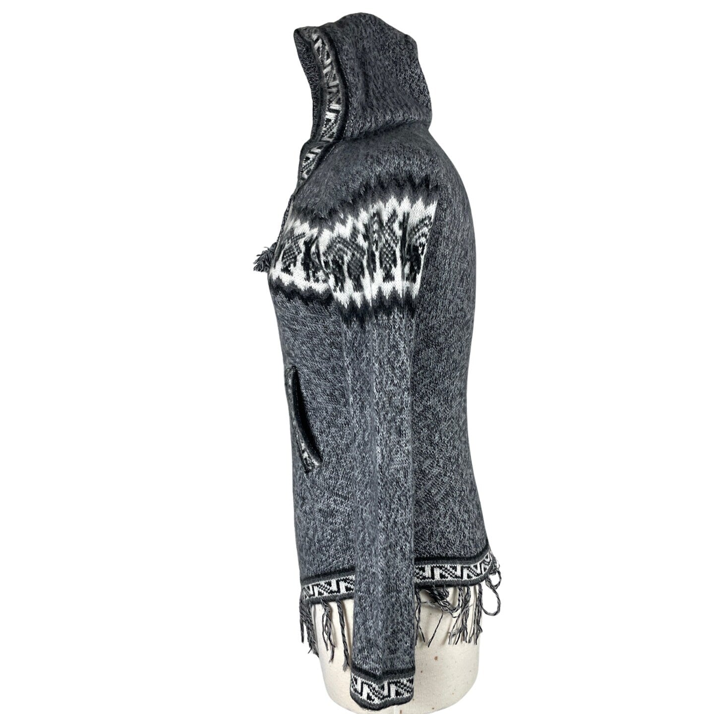 Soft Hooded Alpaca Sweater | Dark Gray White