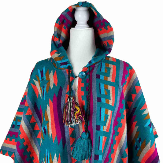 Stylish Hooded Poncho for Men - Rainbow Aqua Lake