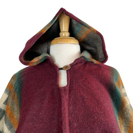 Warm Hooded Poncho for Women and Men | Burgundy Teal