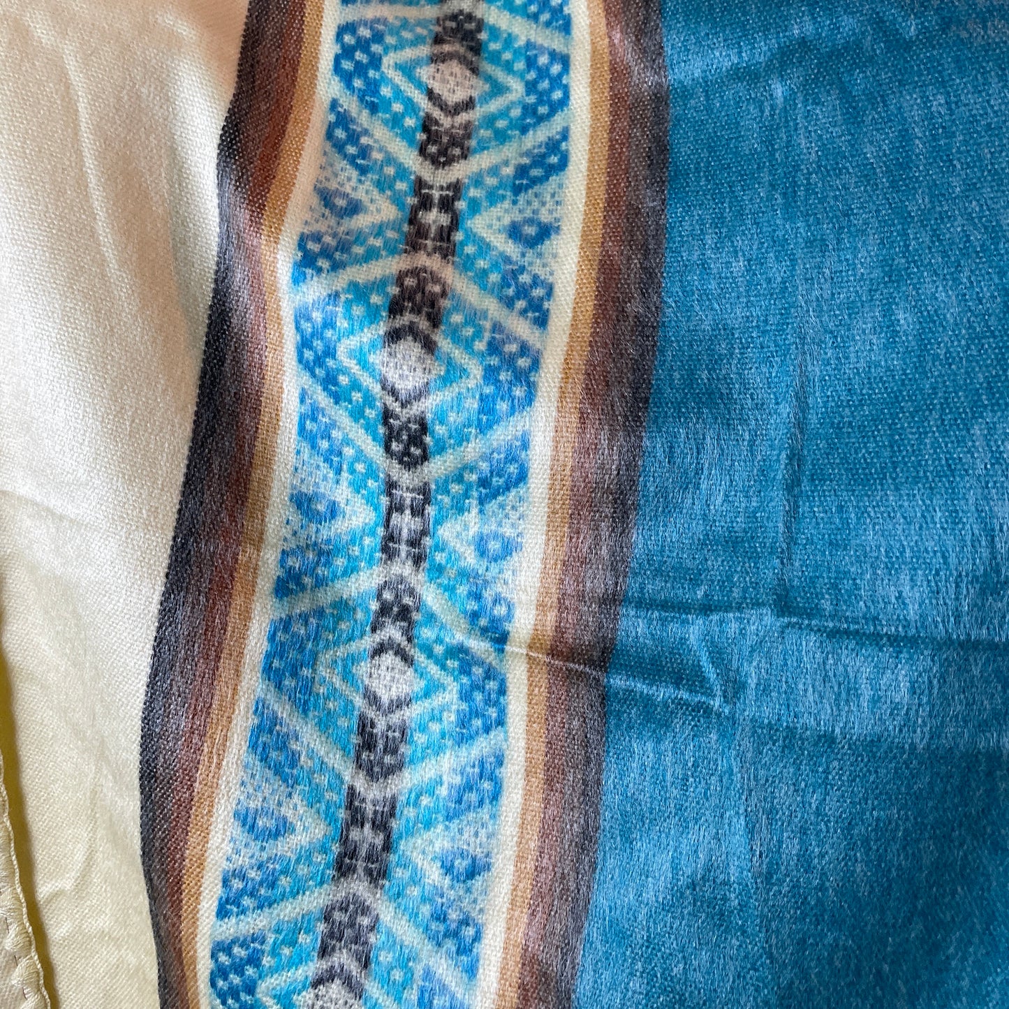 Open Unisex Hooded Poncho | Cream Turquoise