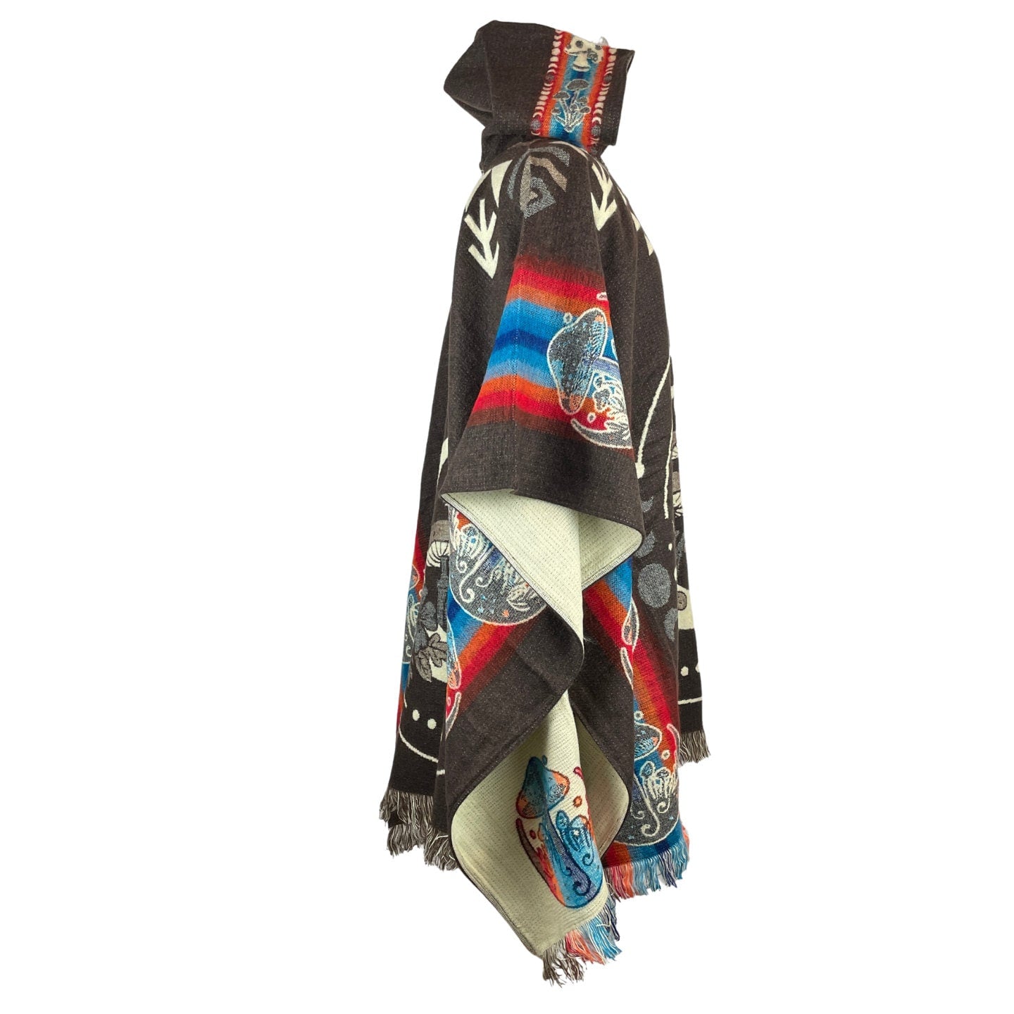 Mushrooms & Moon Phases Alpaca Poncho Hoodie | Black - Purple - Teal - Navy