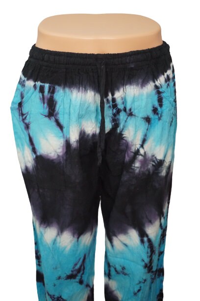 Tie Dye Pants Size L | Hippie Pants | Womens Pants | Mens Pants with pockets | Comfy Clothes | Lounge Wear | Turquoise Black