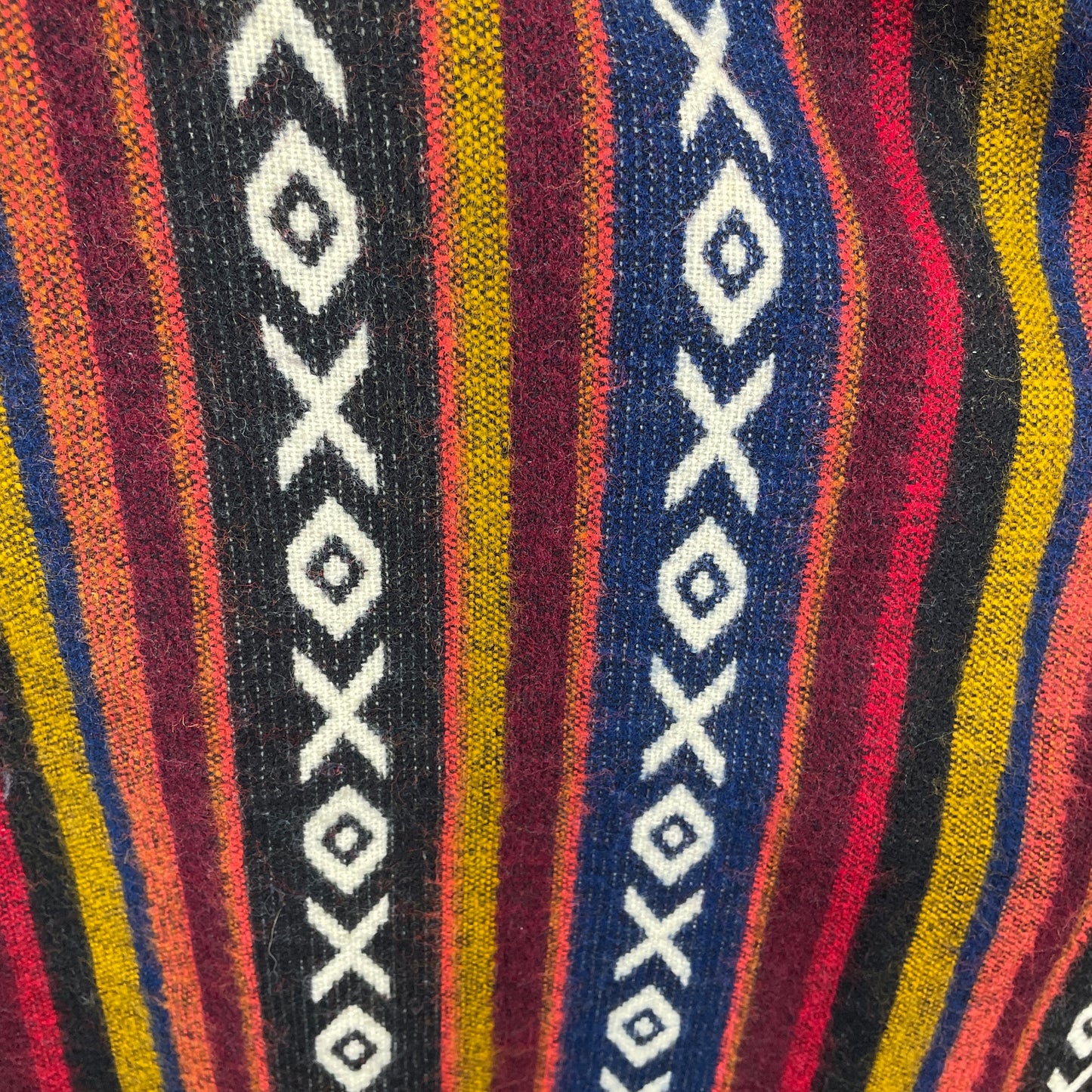 Mens Alpaca Wool Poncho Hoodie | Black Blue Multicolored