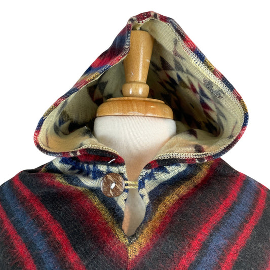 V-Shaped Alpaca Hooded Poncho | Black Red Colorful