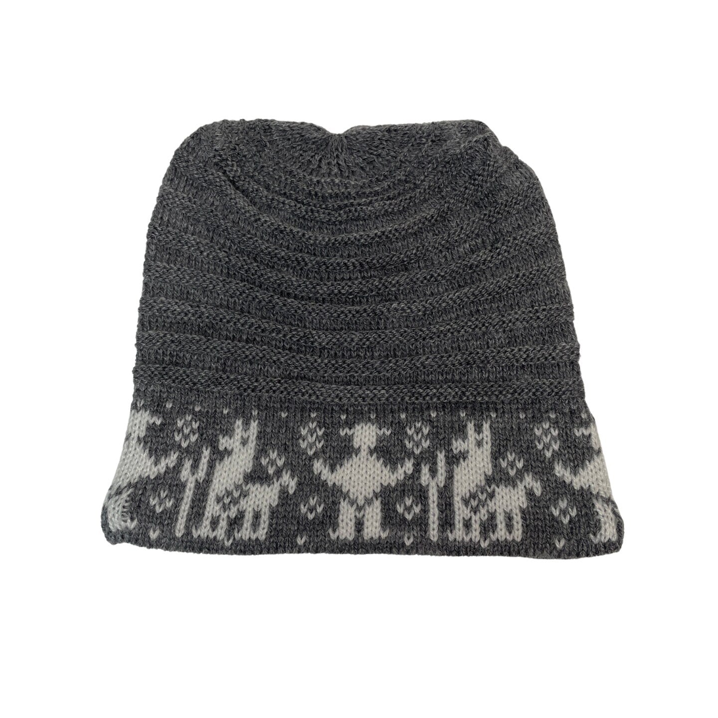 Knitted Alpaca Beanie Hat | Black & Gray Colors