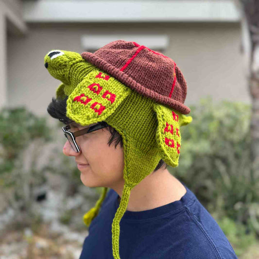 Sea Turtle Beanie Hat 100% Wool Hand-Knitted 3D Shell Fleece Lined Kids Adults Unisex