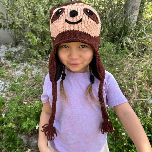 Sloth Beanie Hat Stretchy 100% Wool Hand-Knitted with Soft Fleece Lining Kids Adults Unisex