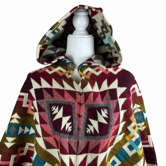 Warm Cozy Boho Alpaca Wool Hooded Poncho - Winter Soft Outerwear for Women, Wine Colorful V Style Cape with Tassels