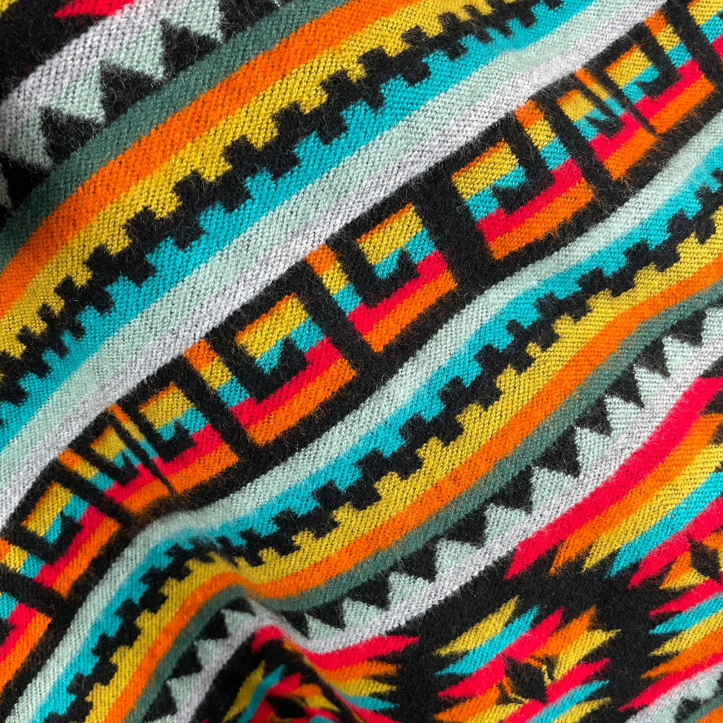 Lightweight Warm Boho Wool Hooded V Style Poncho - Black Colorful