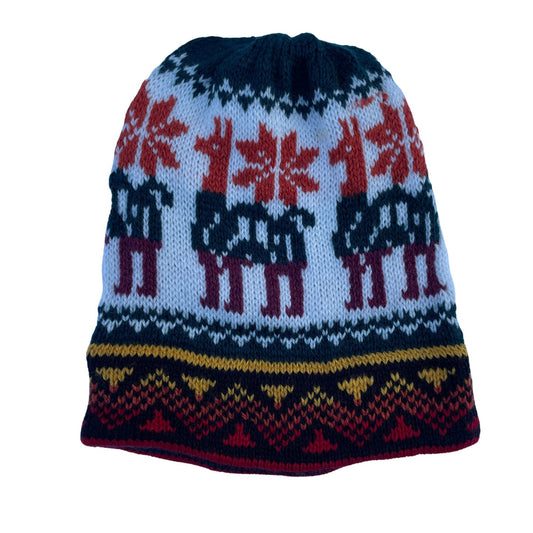 Llama Emerald White Knitted Alpaca Beanie Hat - One Size