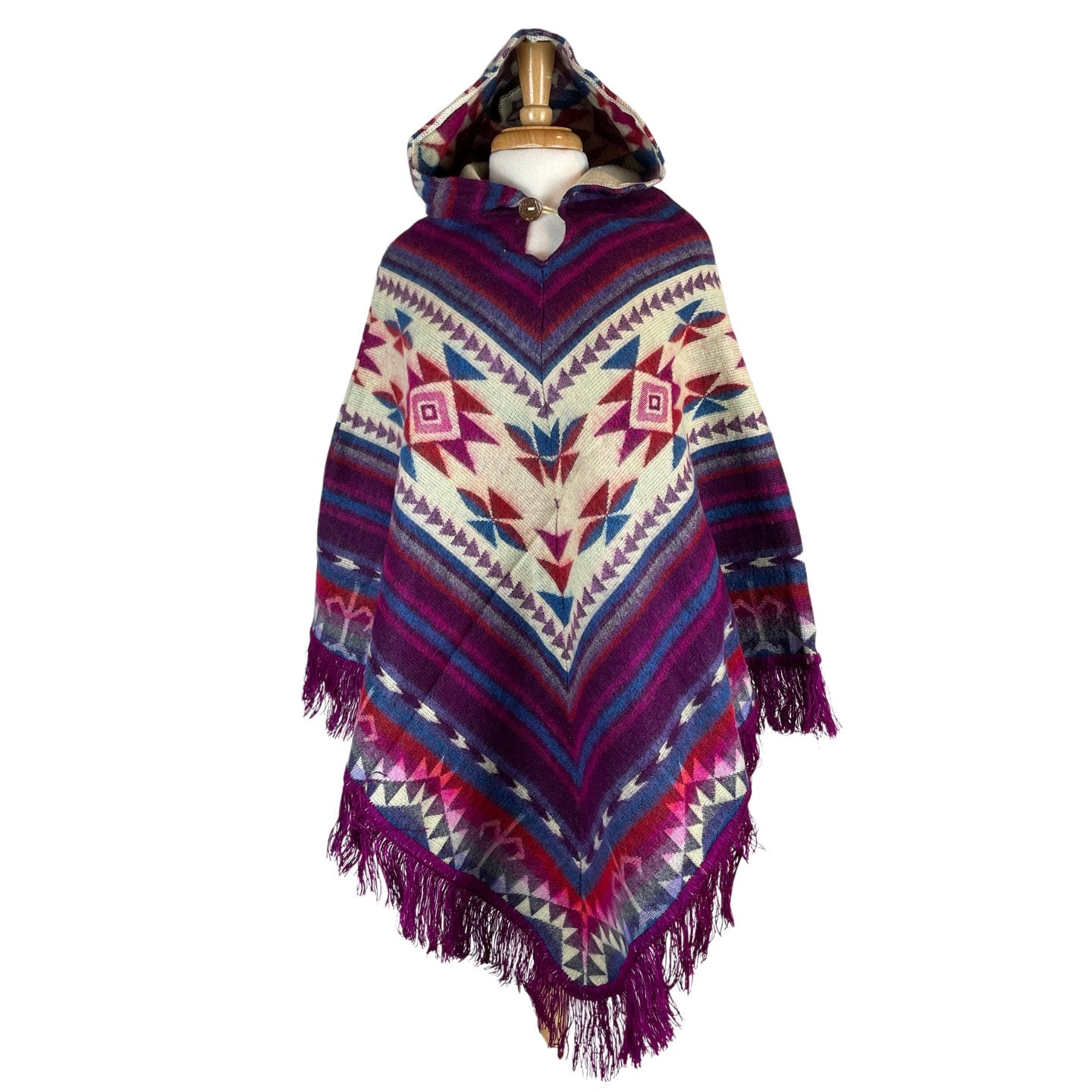 V-Shaped Alpaca Hooded Poncho | Lightweight Soft Woman's Poncho | Hippie Man Poncho | Purple Beige