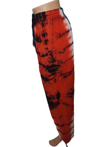 Hippie Tie Dye Pants with Pockets Size L | Red Blue White