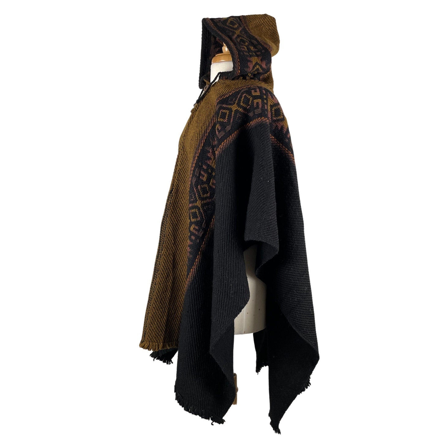 Weighted Hippie Hooded Sheep Wool Mens Poncho | Black Bronze