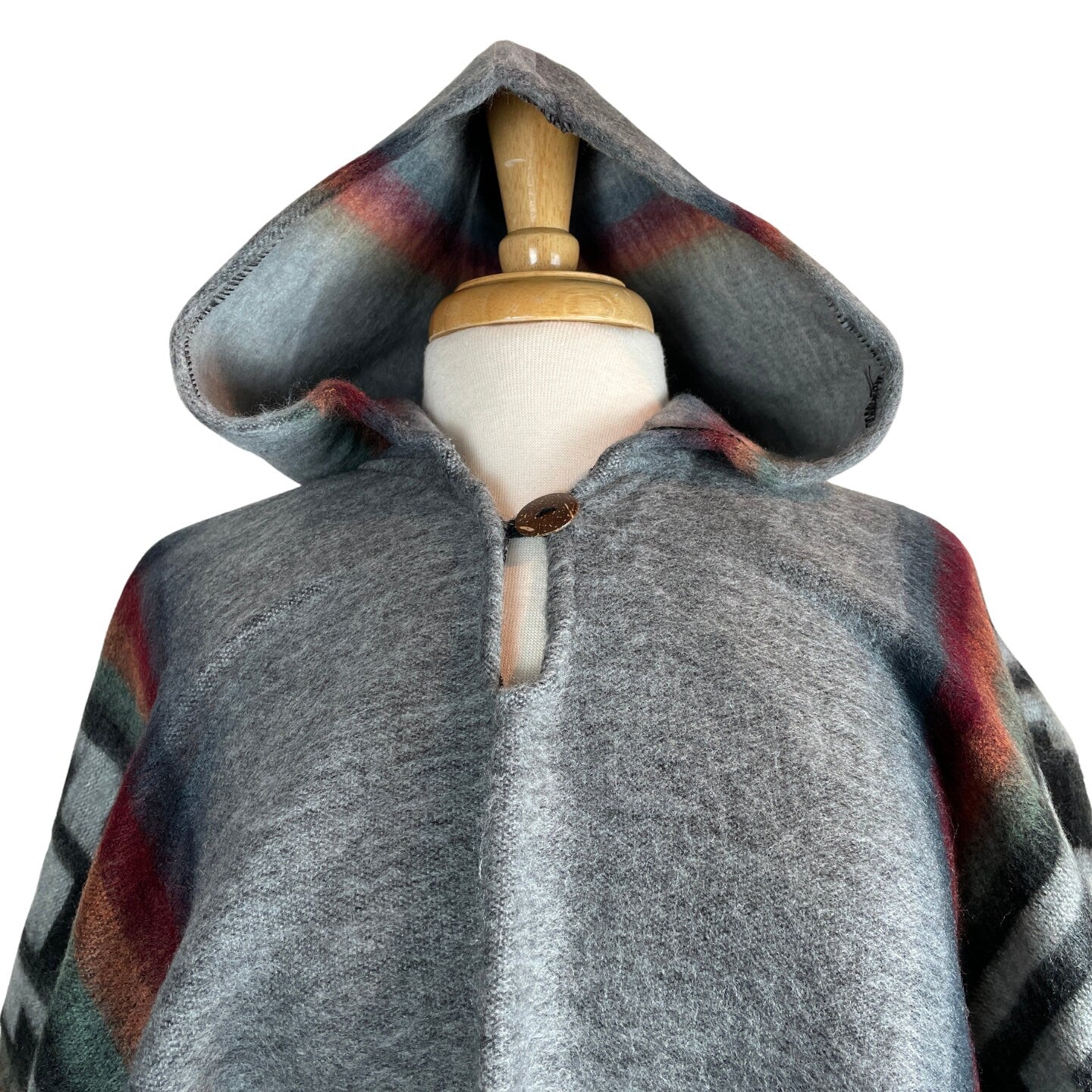 Warm Hooded Poncho Women | Gray Wine Orange