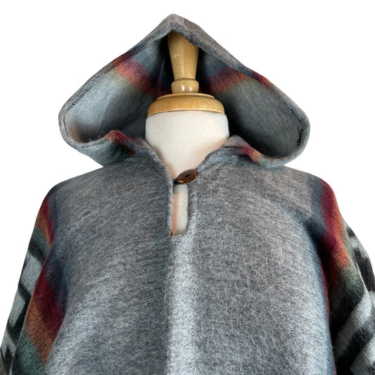 Warm Hooded Poncho Women | Gray Wine Orange