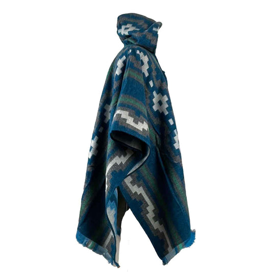 Versatile Hooded Boho Hippie Poncho | Blue Teal Gray