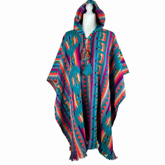 Stylish Hooded Poncho for Men - Rainbow Aqua Lake