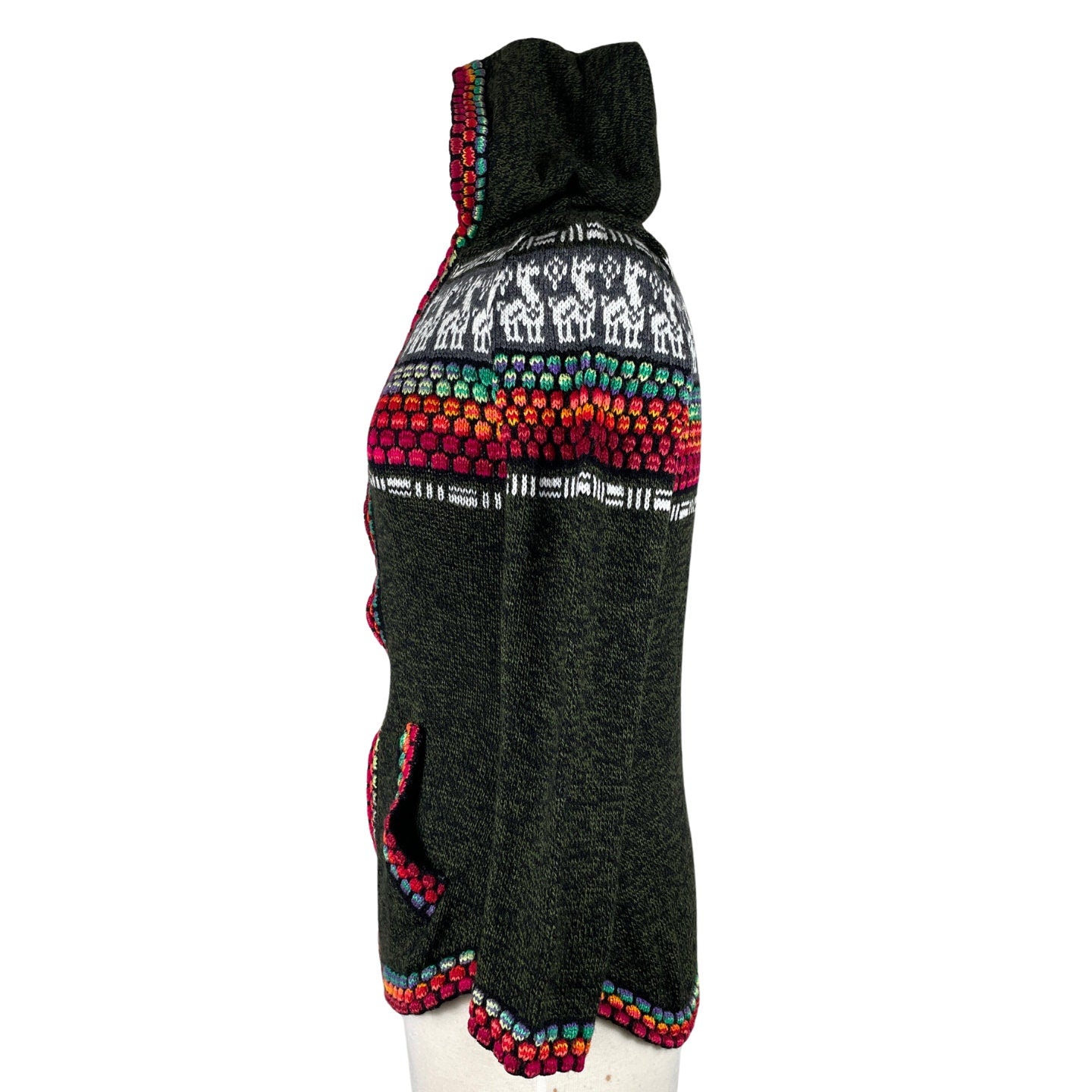 Soft Hooded Alpaca Sweater | Olive Colorful