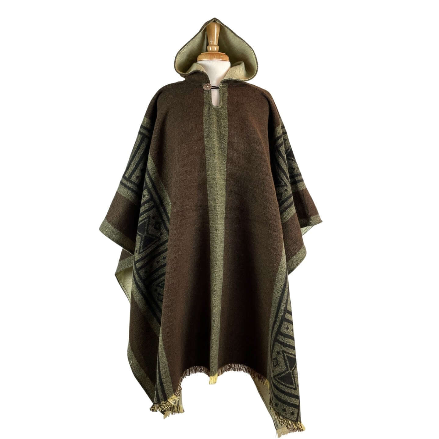 Bruno Mens Alpaca Wool Poncho Hoodie Green - Brown - Blue