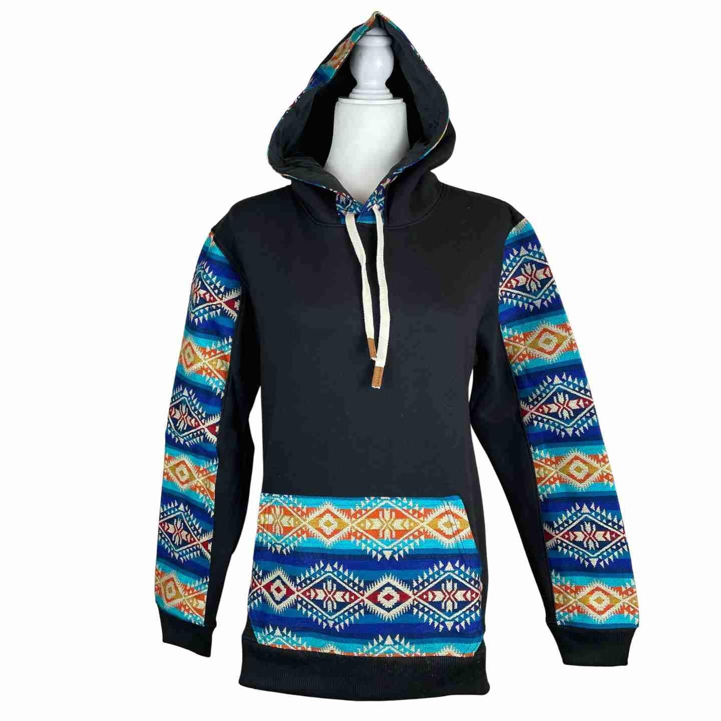 Warm Soft Mens Cotton Jacket Hoodie Size S | Navy Blue Yellow