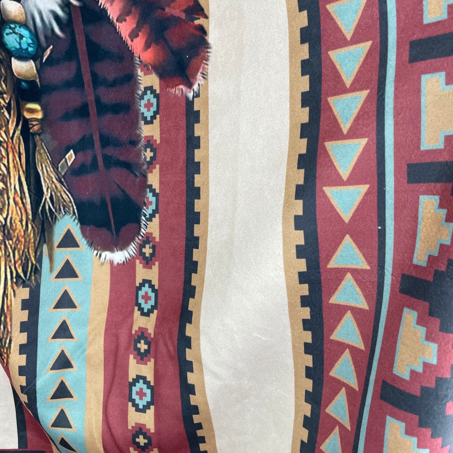 Unisex Sherpa Hooded Poncho - Feathers Tan Black