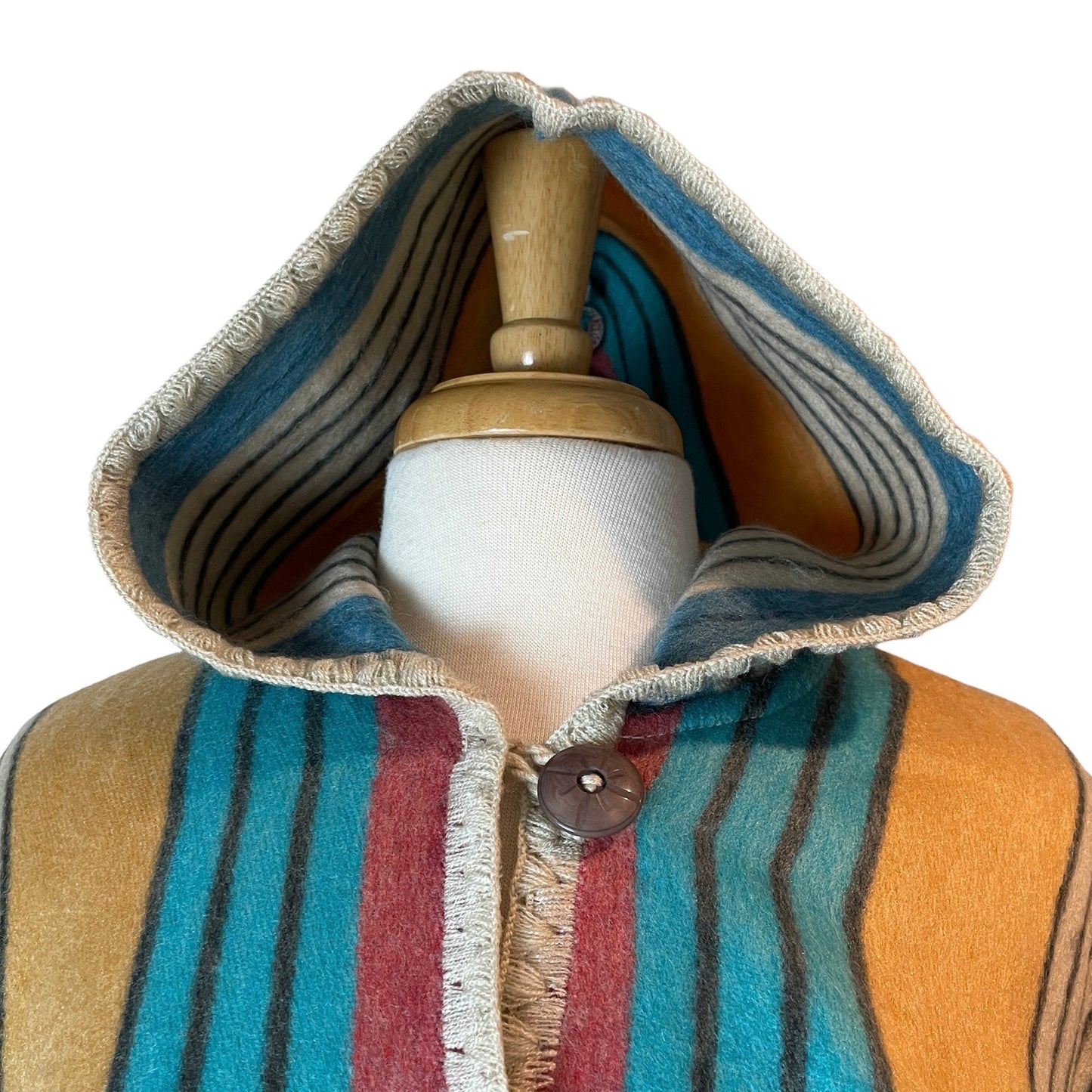 Warm Hooded Alpaca Poncho | Colorful Tan