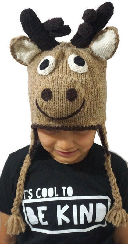 Moose Fleece Beanie Hat for Kids and Adults