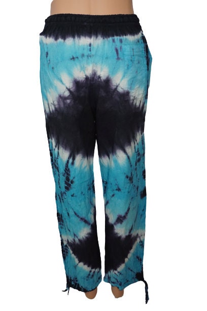 Tie Dye Pants Size L | Hippie Pants | Womens Pants | Mens Pants with pockets | Comfy Clothes | Lounge Wear | Turquoise Black