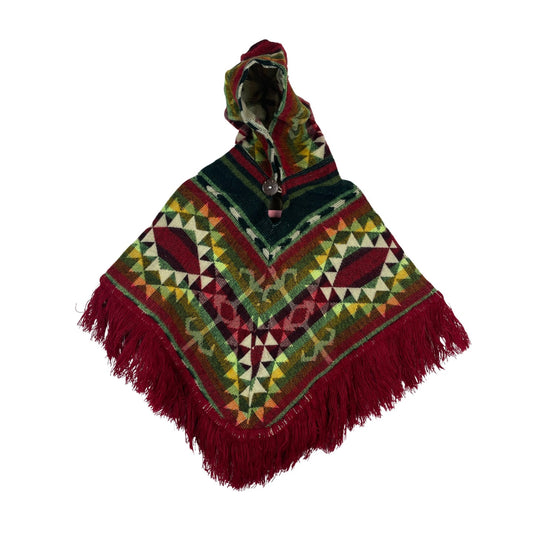 Hooded Alpaca Wool Baby Cape 0-12 months | Kids Overcoat | Green Red